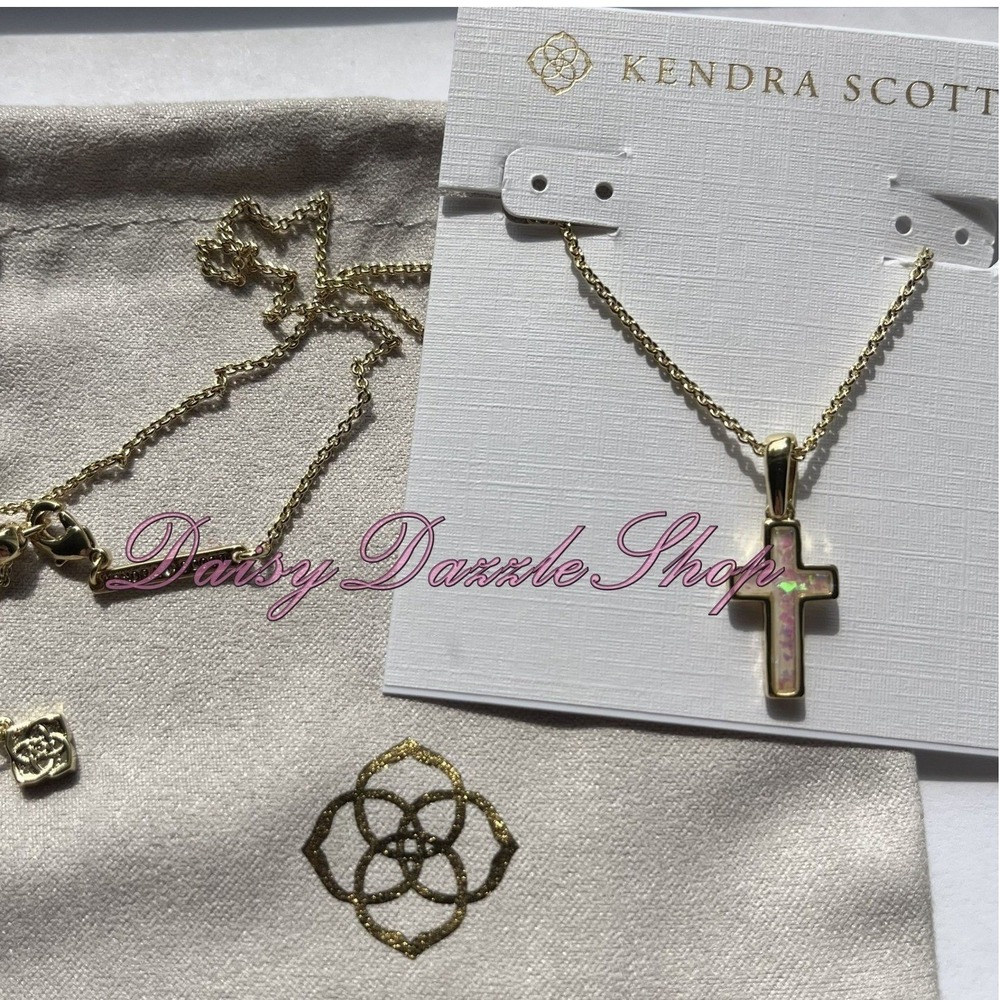 ✨Kendra Scott Cross Gold Plated Pendant‎ Necklace in White Kyocera Opal New ✨🕊️